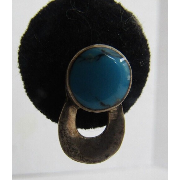 Sterling Silver Earrings Vintage 925 Stamped Mexico Blue Turquoise Stud Dangling - Picture 2 of 4